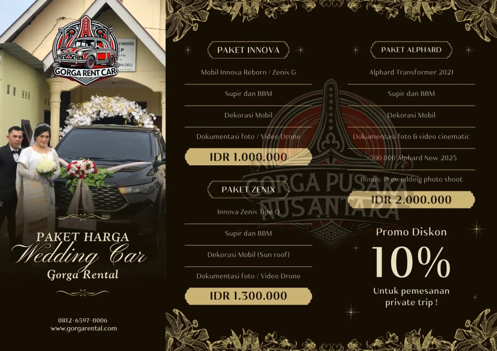 Daftar harga wedding car 2026 Gorga Rental Mobil Medan