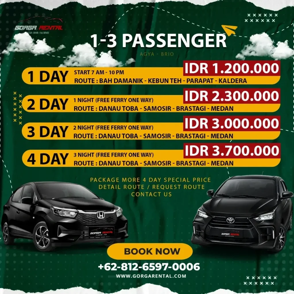 Harga trip Danau Toba dengan Brio - Gorga Rental